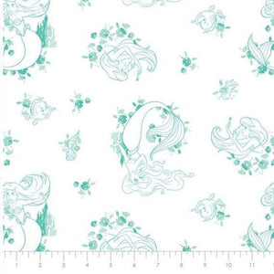 Little Mermaid - White Fabric - 1/2 Meter - Cotton Fabric